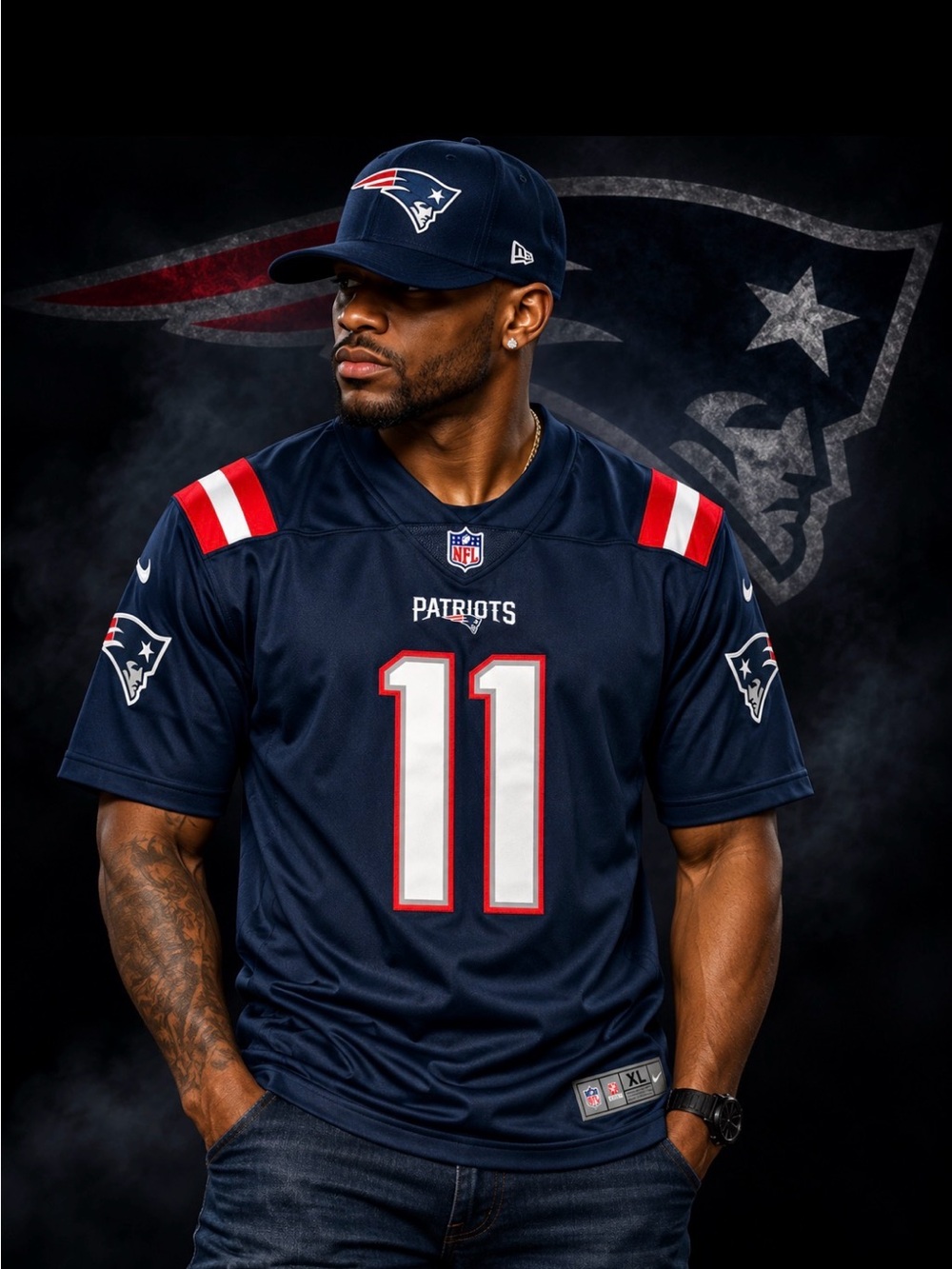 NFL Patriots Navy Blue #11 Men's Football Jersey